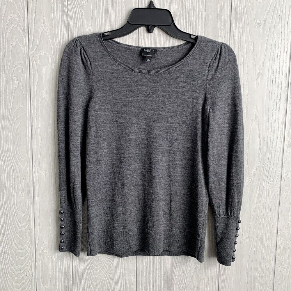Talbots Petites Gray Puff Sleeve Sweater Long Sleeve Size SP